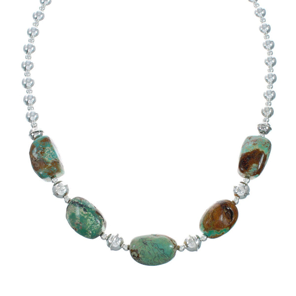 Genuine Sterling Silver Navajo Turquoise Bead Necklace TX10267